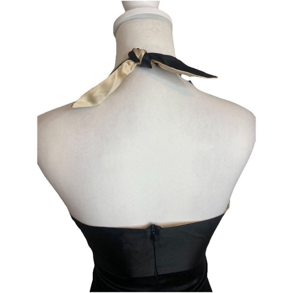 Vintage Mara Hoffman 100% Silk Late 90’s Y2K Era Black Tan Satin Halter Dress S - Picture 9 of 14